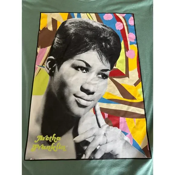 Aretha Franklin Graphic T-Shirt XL Teal Queen of Soul Graphic Icon Tee Unisex - Picture 7 of 8